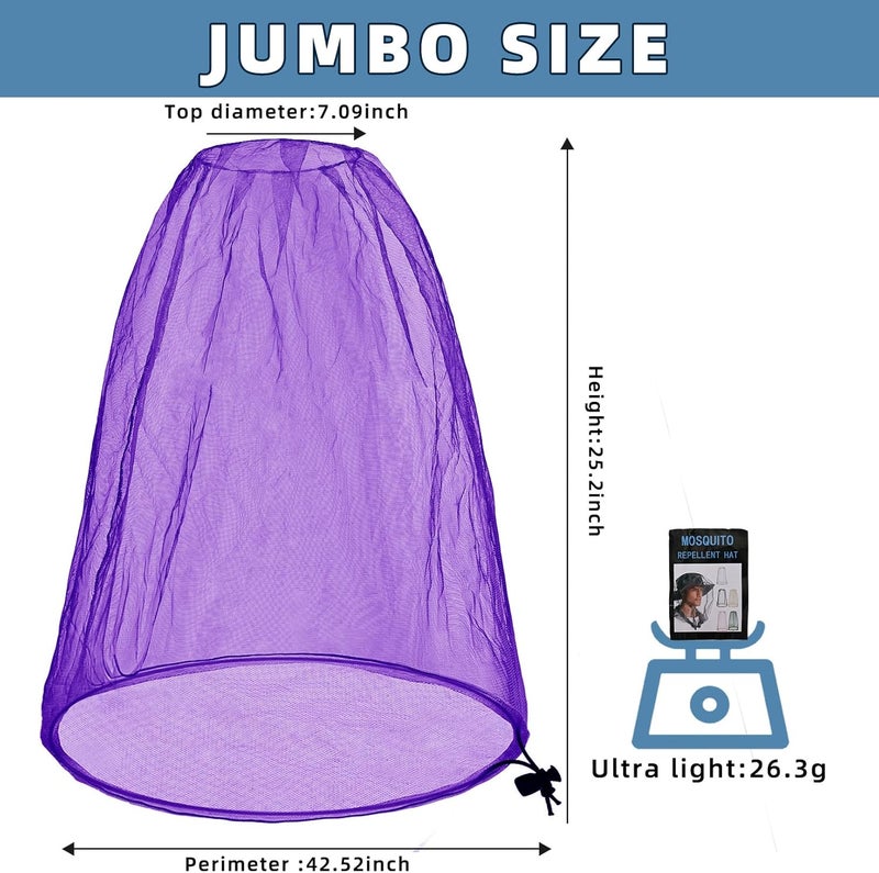 JayruiMice Oversized Mosquito Net 42 x 25 Inches Ultra Large Mosquito Head Net Face Neck Fly Mesh Netting Fits All Hats for Outdoor Camping Hiking Fishing Gardening Safari(Purple) - Image 2